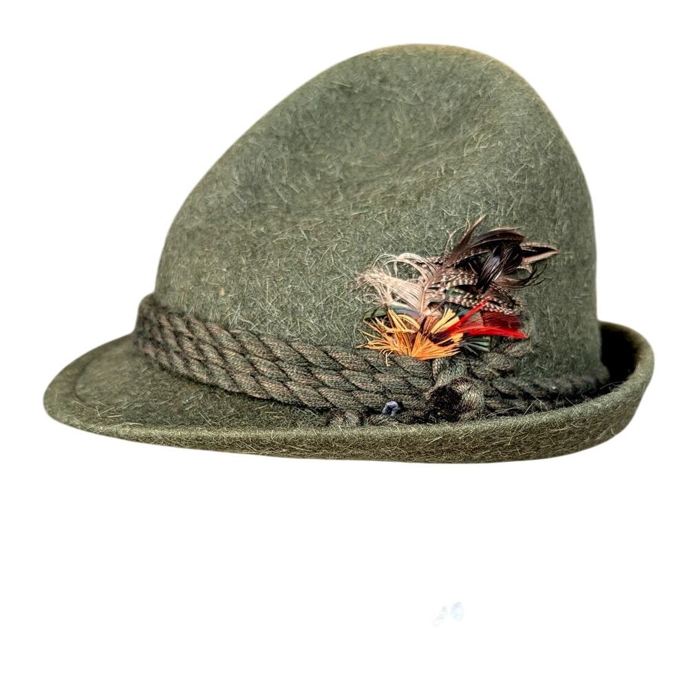 German Adalbert Breiter Green Fedora Wool Hat Feathers Munchen Hutkonig Alpine
